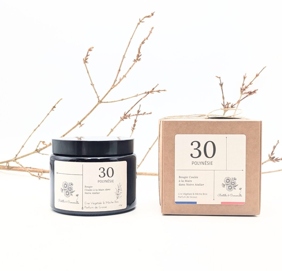 Grande Bougie Fleurs Séchées - Polynésie