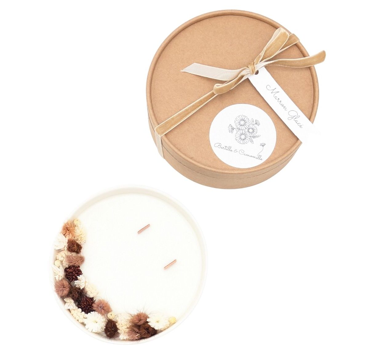 _Grande Bougie Fleurs Séchées - Marron Glacé