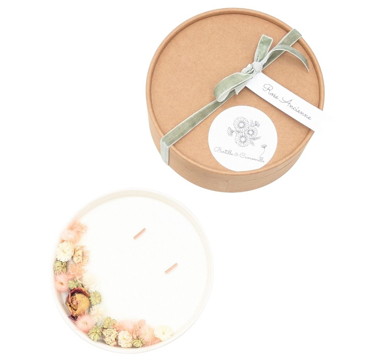 Bougie Fleurs Séchées - Parfumée Rose Ancienne