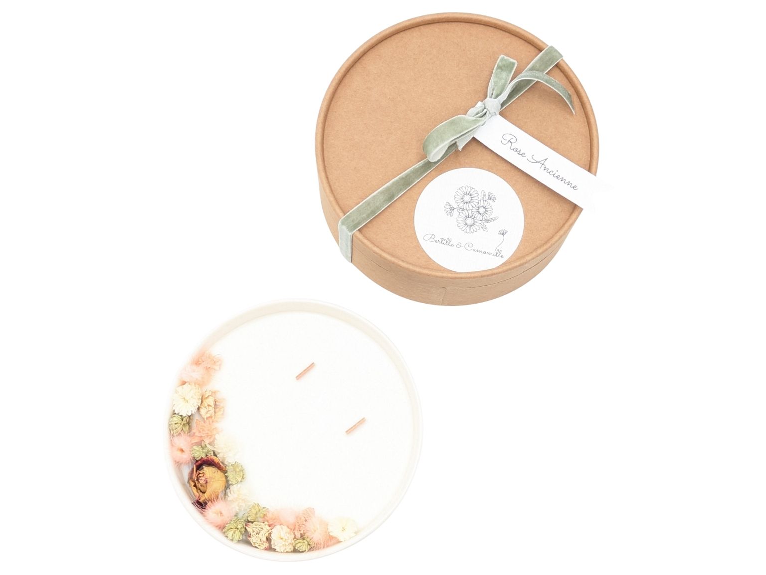 Bougie Fleurs Séchées - Parfumée Rose Ancienne