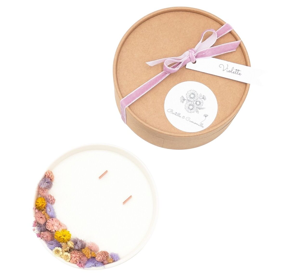 _Grande Bougie Fleurs Séchées - Violette