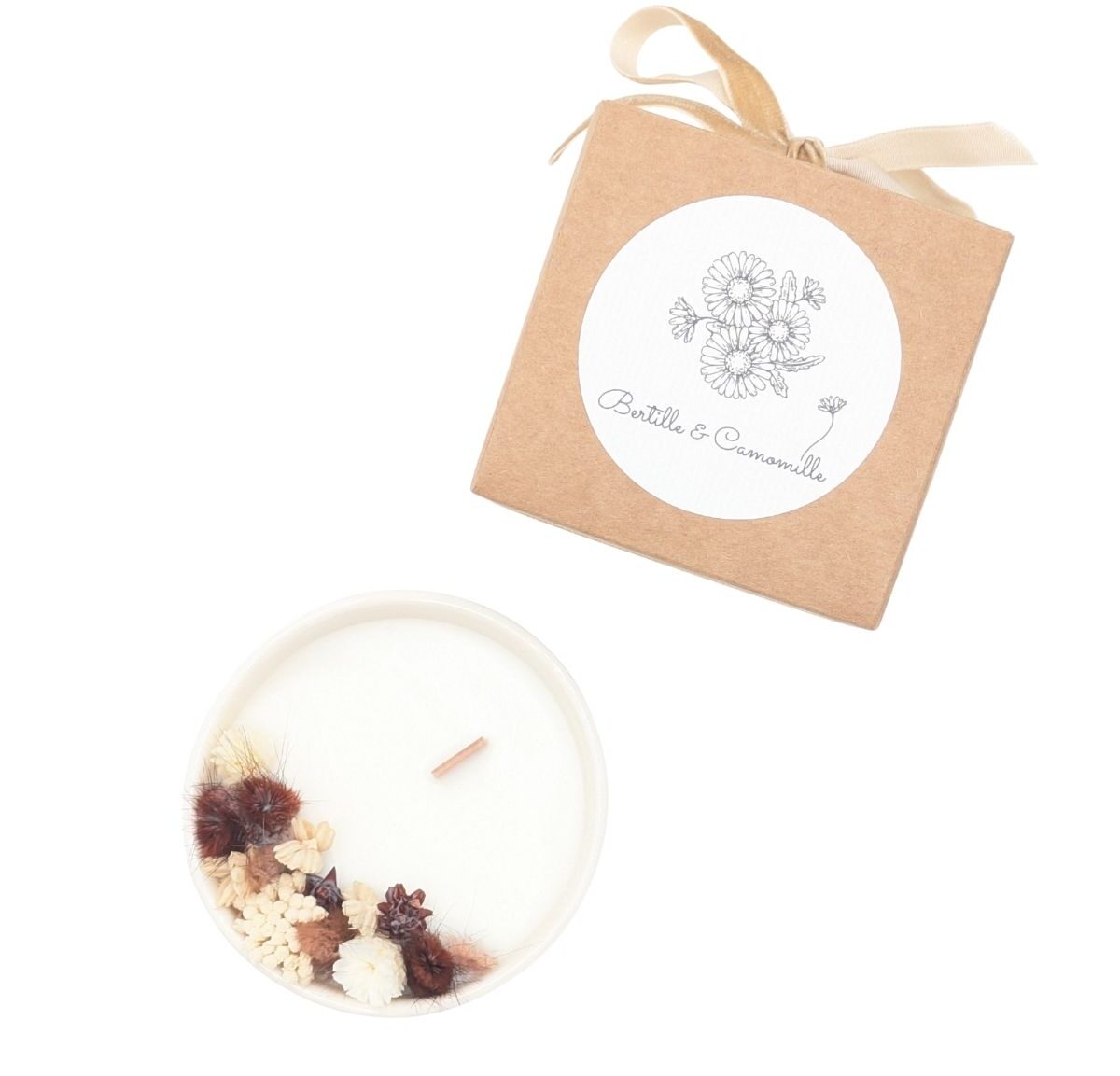 Mini Bougie Fleurs Séchées - Parfumée Marron Glacé