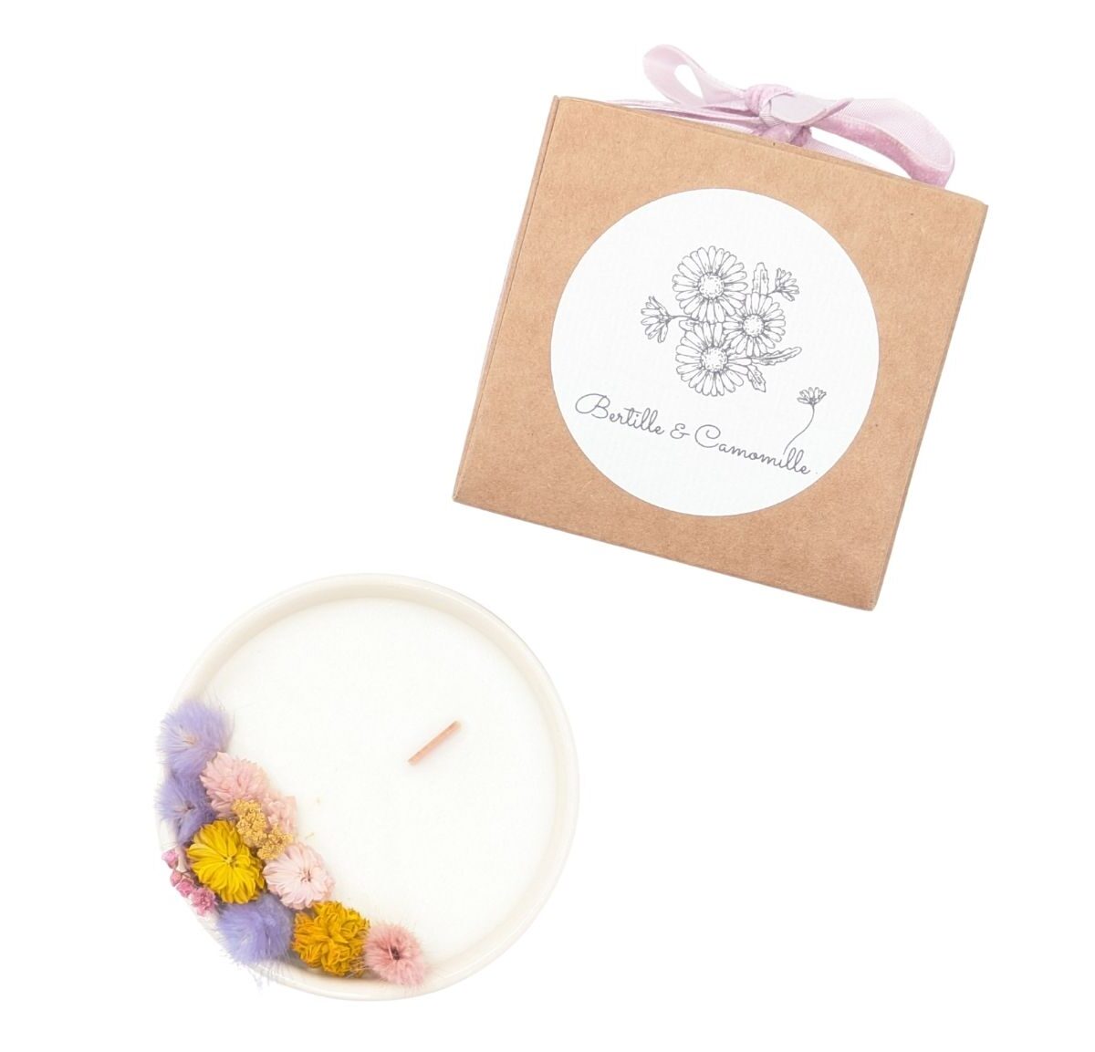 Petite bougie fleurs séchées - Violette